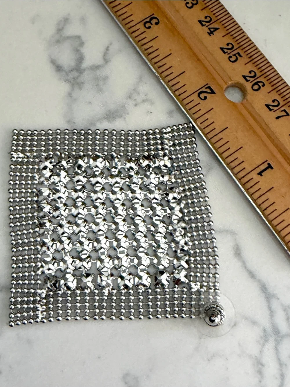 2/$30🌵 Silver Chainmail Mesh Drop Earrings Statement Sequin Party Glam Square